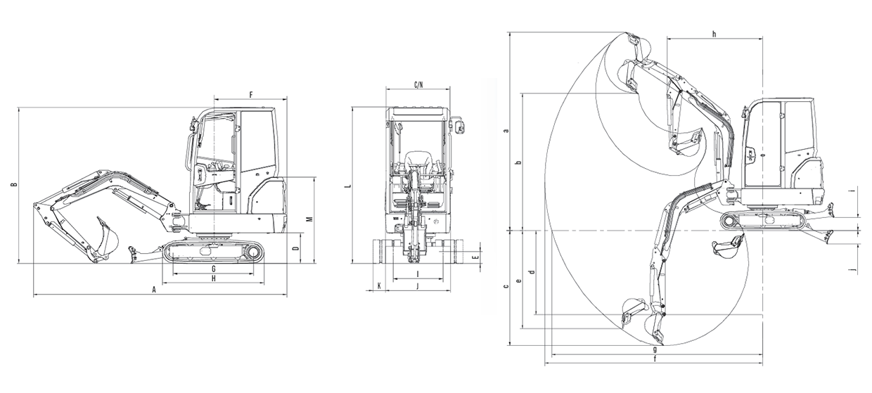 Mått och grävparametrar till Sunward SWE20F